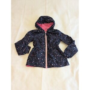 Pink Platinum Blue & Pink Nylon Hooded Zip Up Rain Jacket